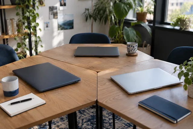 Stazioni di lavoro separate in uno spazio condiviso — Foto generate dall'AI