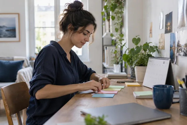 Tarjetas y un calendario que se utiliza para planificar publicaciones — fotografía generada por AI
